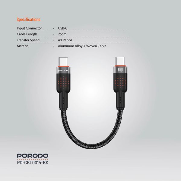كابل USB-C به USB-C بافته شده Porodo